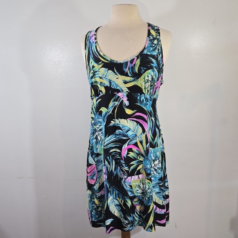 Secret Treasures Tropical Print Lace Back Chemise Sleepwear Large